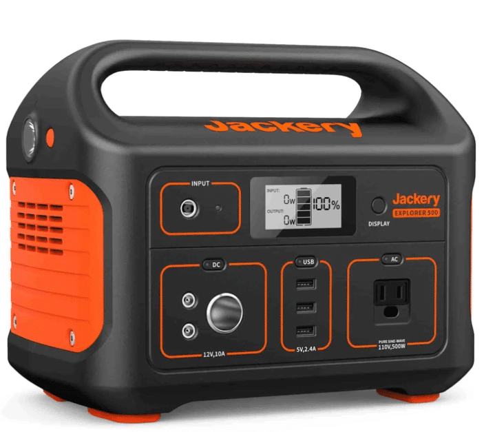 Jackery Explorer 500 power station features with 3 usb ports and a AC outlet. Jackery Explorer 500 power station features with 3 usb ports and a AC outlet. Jackery Explorer 500 power station has been featured on Forbes and digitaltrends. Jackery explorer 500 power station has 7 outputs for outdoor devices. Jackery explorer 500 power station can power more with 518wh capacity. Jackery explorer 500 power station has 3 ways of recharging. Jackery explorer 500 power station can be fast recharging with solar panel. 6 ways to protect your power station & devices. Jackery Explorer 500 power station can be charge & recharge at the same time. Jackery Explorer 500 power station ischarging coffee kettle while camping. Explorer 500 can be quickly recharged within 8 hours by connecting SolarSaga 100W solar panel. Jackery Explorer 500 Portable Power Station