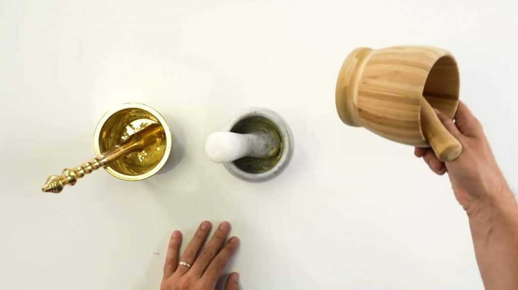 Brass, Marble, and Wooden Small Mortars and Pestles