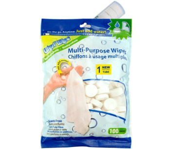 WYSI Multi-Purpose Expandable Wipes, Just Add Water - 100 Compressed Tablets and Travel Tube